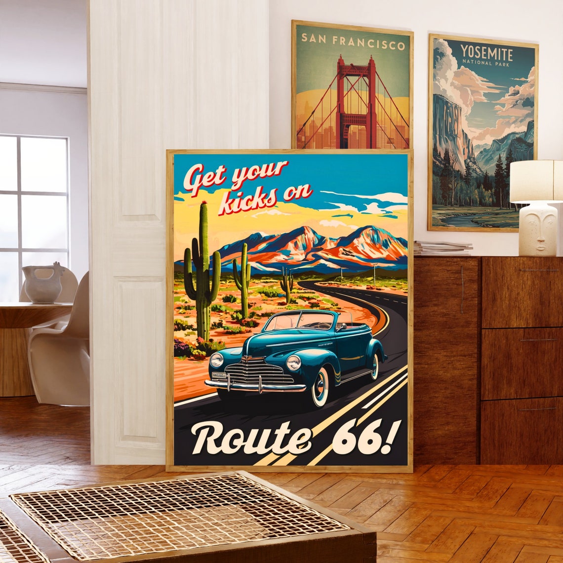 Get Your Kicks on Route 66 Retro Road Trip Desert Scenic Poster - Image 5