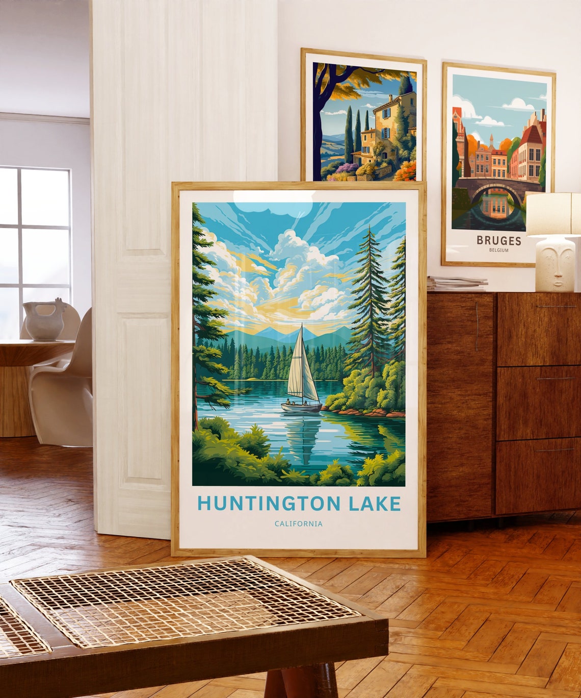 Huntington Lake California Sailboat Pine Shore Cloudy Sky Poster - Image 5