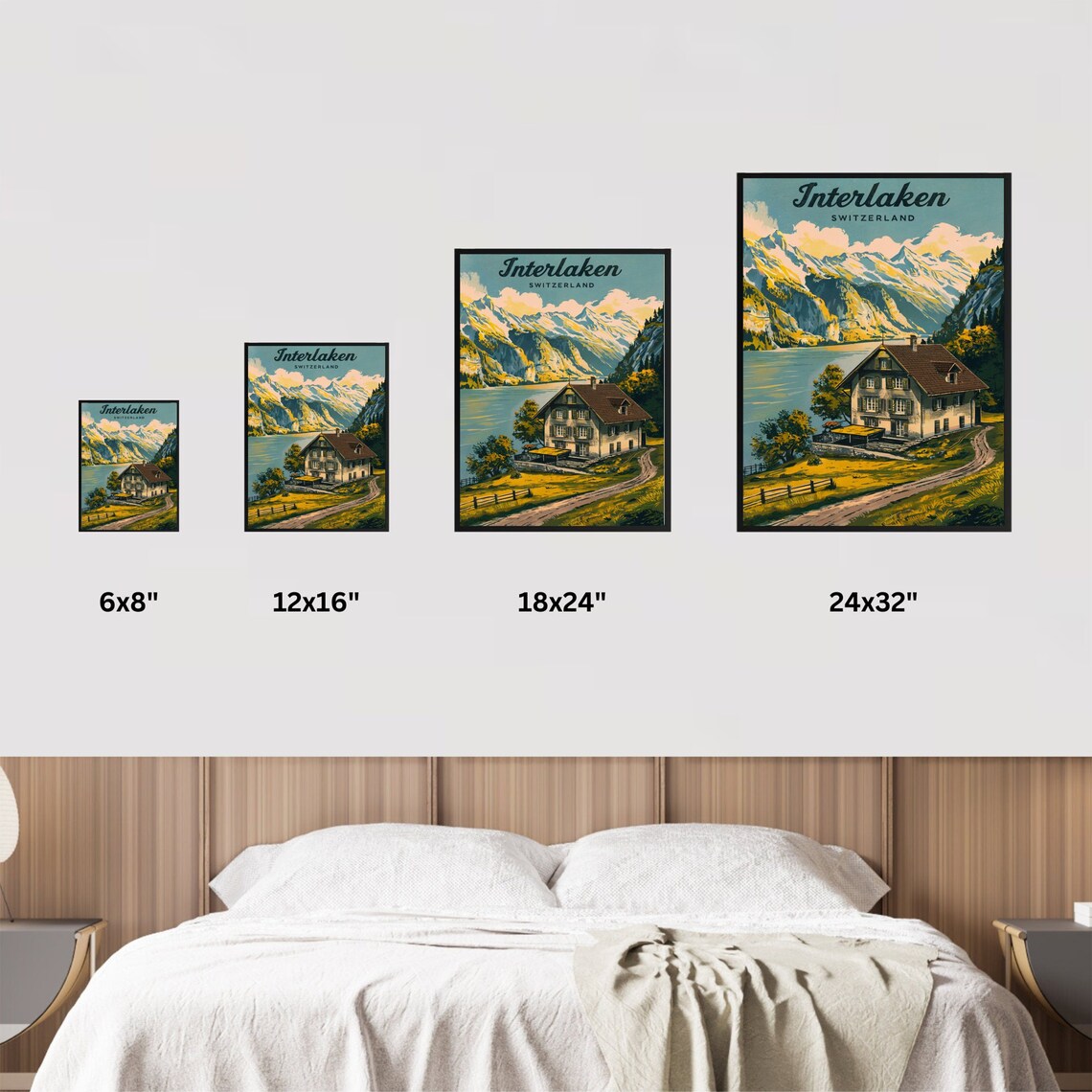 Interlaken Switzerland Lakeside Chalet Vintage Alpine Travel Poster - Image 4