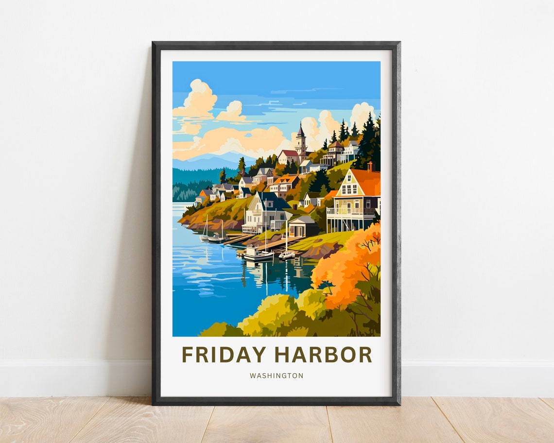 Friday Harbor Washington Hillside Homes And Boats Harbor Poster