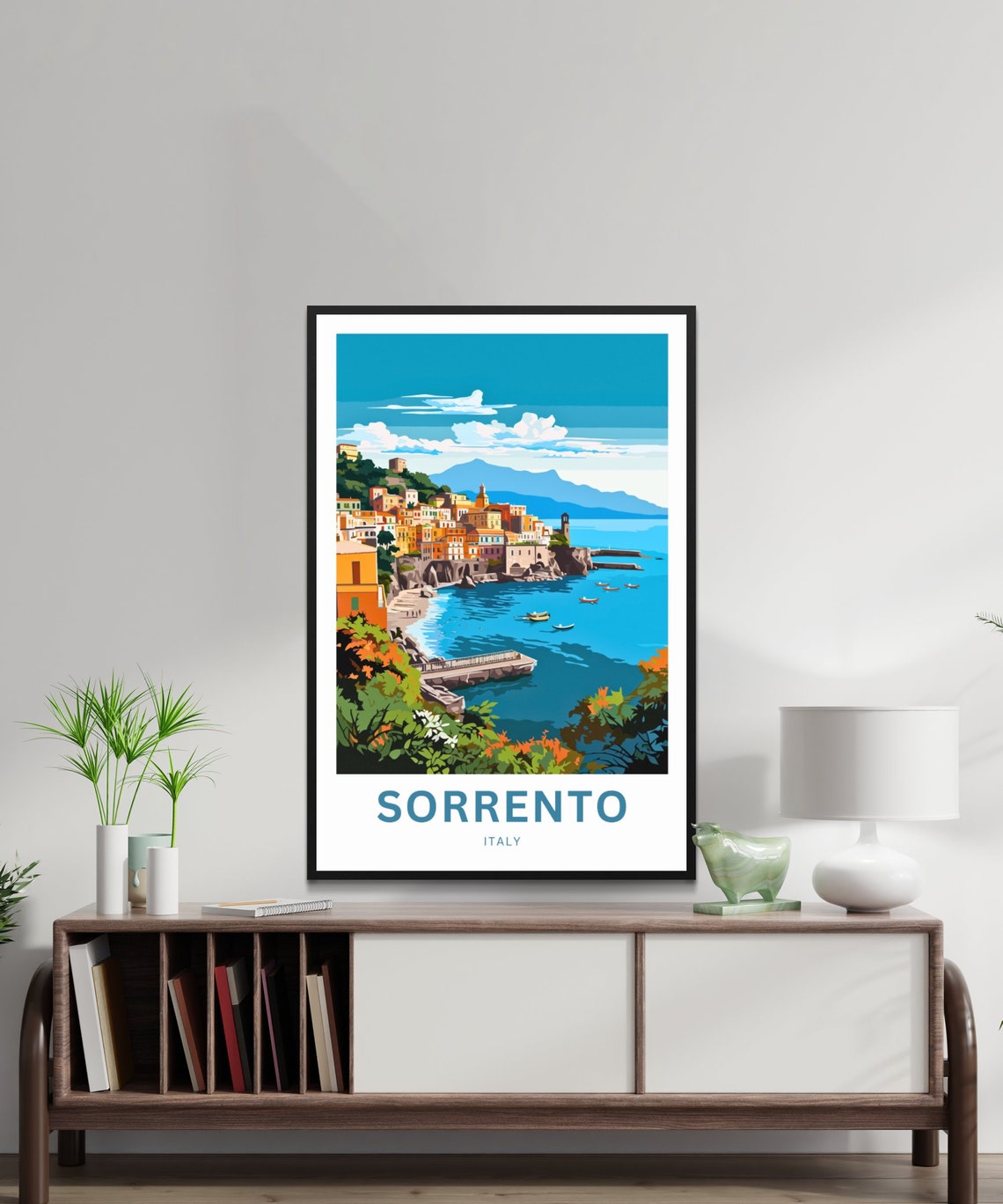 Sorrento Italy Mountain Backdrop Coast Custom Text Art Poster - Image 2