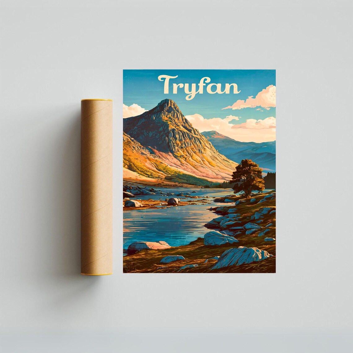 Tryfan Mountain Lake Rocky Peak Snowdonia Wales Travel Poster - Image 3