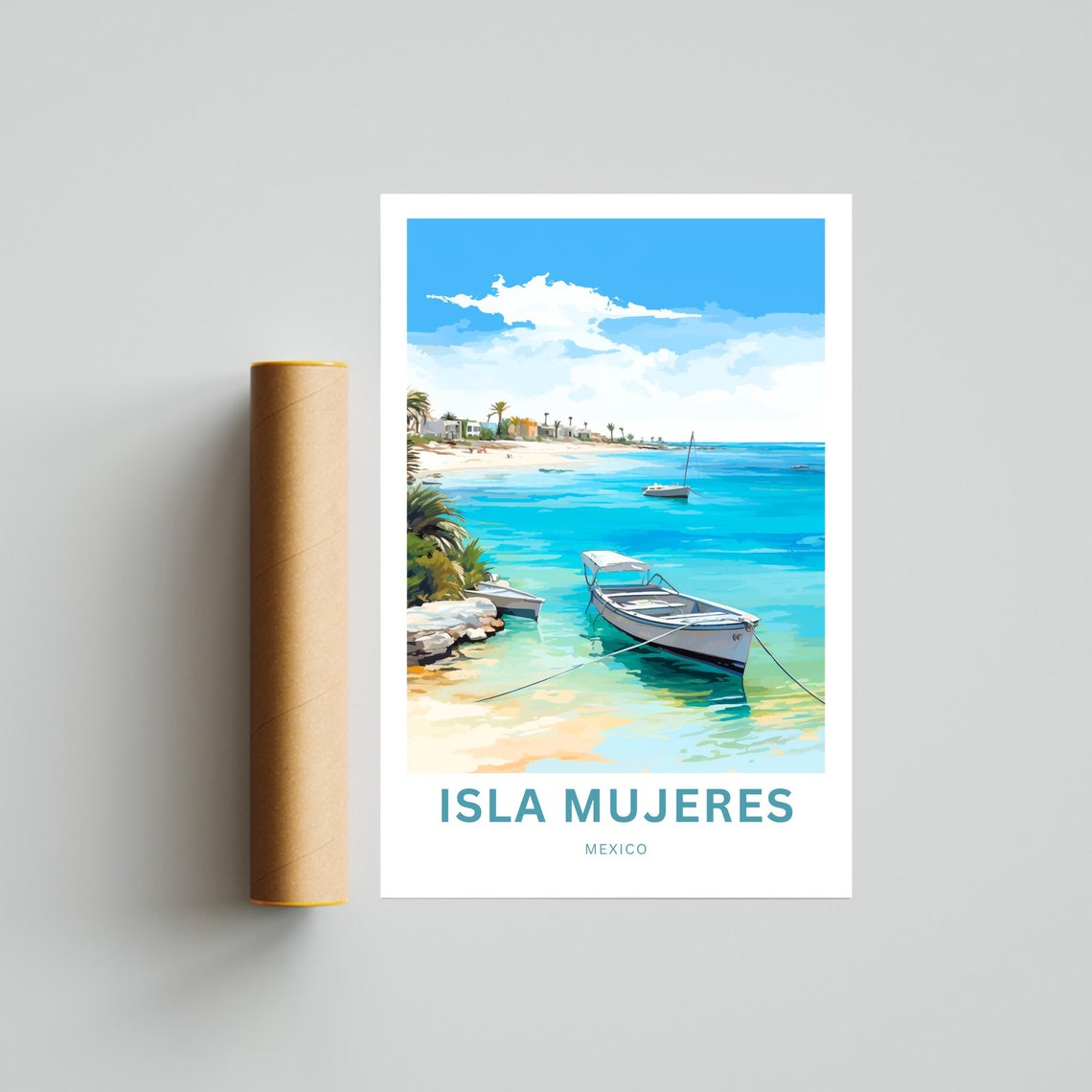 Isla Mujeres Mexico Moored Boat Turquoise Lagoon Beach Poster - Image 4