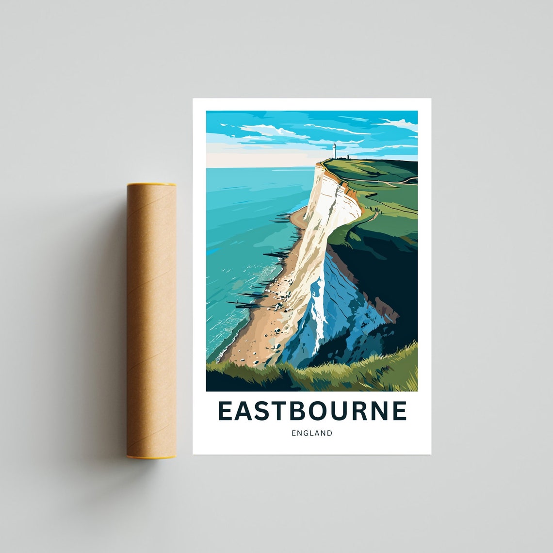 Eastbourne England White Cliffs Lighthouse Coastal Art Travel Poster - Image 4