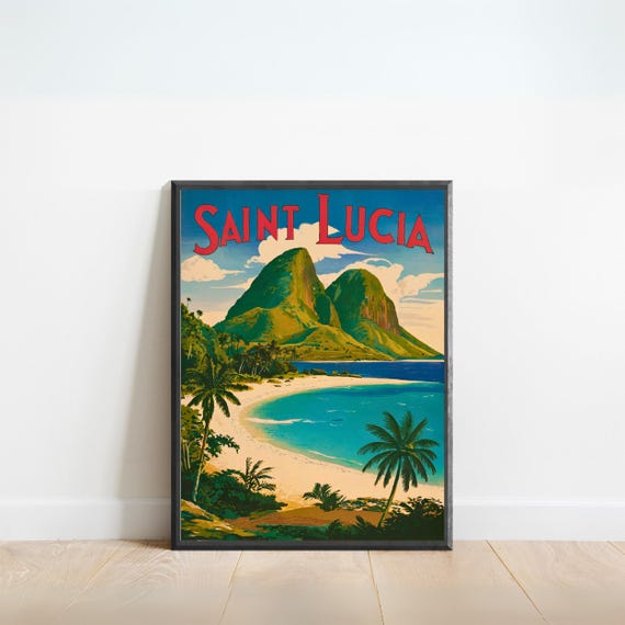 Saint Lucia Vintage Travel Poster Saint Lucia Print Caribbean Wall Art Framed Gift Caribbean Present