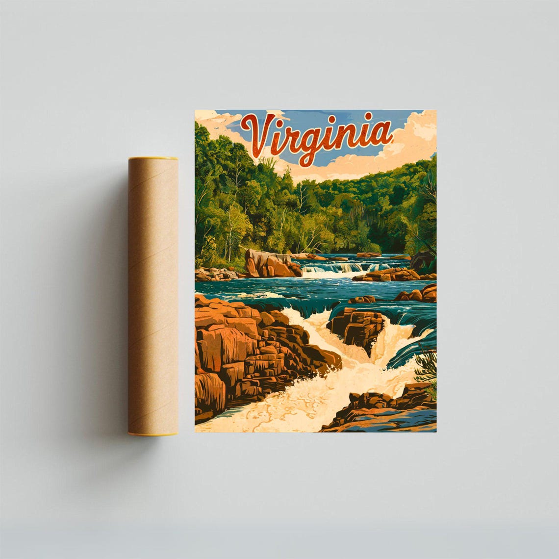 Virginia Vintage River Rapids Forest Waterfall Retro Travel Poster - Image 4