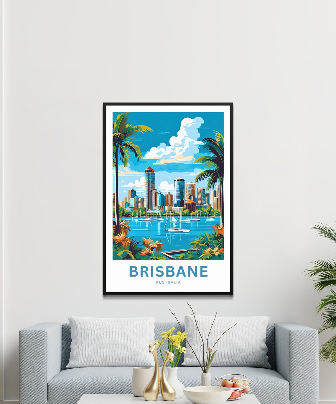 Brisbane Australia Marina Sailboats Harbor Skyline Travel Poster - Image 3