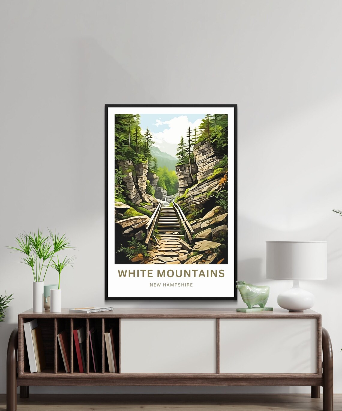 White Mountains New Hampshire Flume Gorge Stairway Travel Poster - Image 3