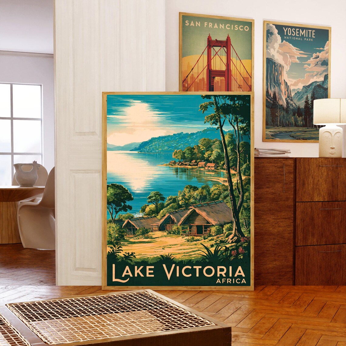 Lake Victoria Africa Lakeside Village Huts Shore View Travel Poster - Image 5
