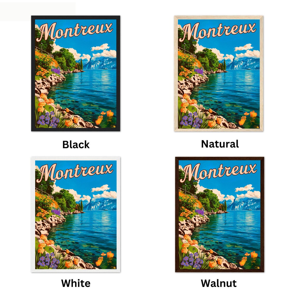 Montreux Lakeside Floral Shoreline Switzerland Travel Poster - Image 4
