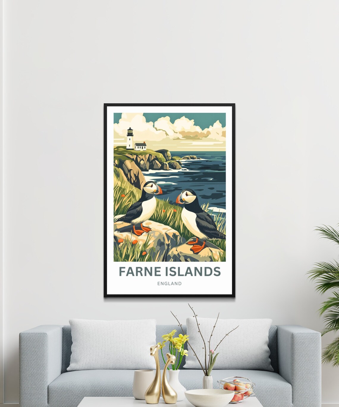 Farne Islands England Puffins Lighthouse Coastal Travel Poster - Image 2