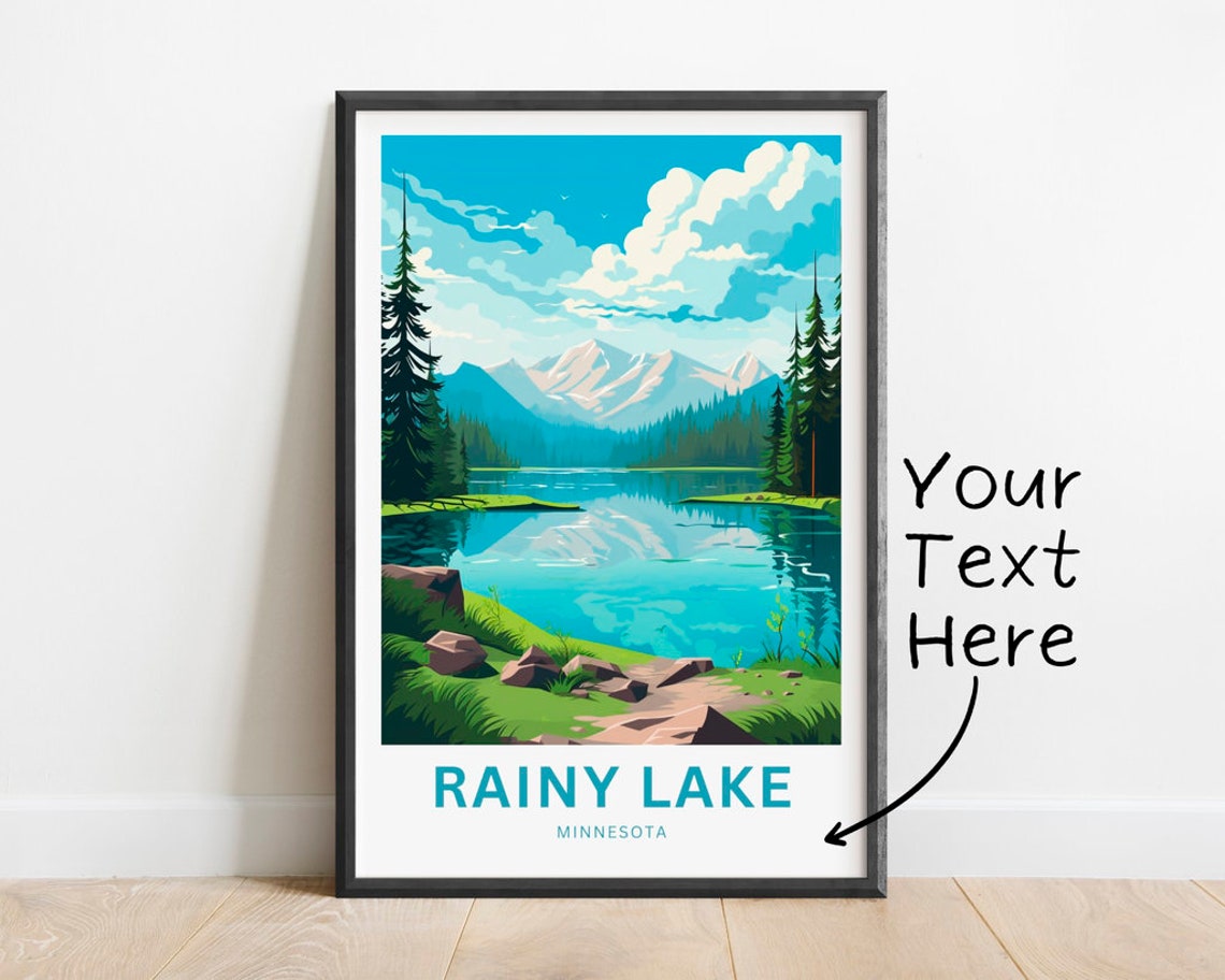 Rainy Lake Minnesota Mirror Lake Snow Peaks Custom Text Poster