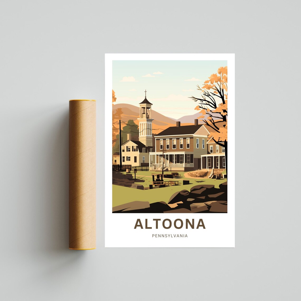 Altoona Pennsylvania Autumn Small Town Church Steeple Travel Poster - Image 4