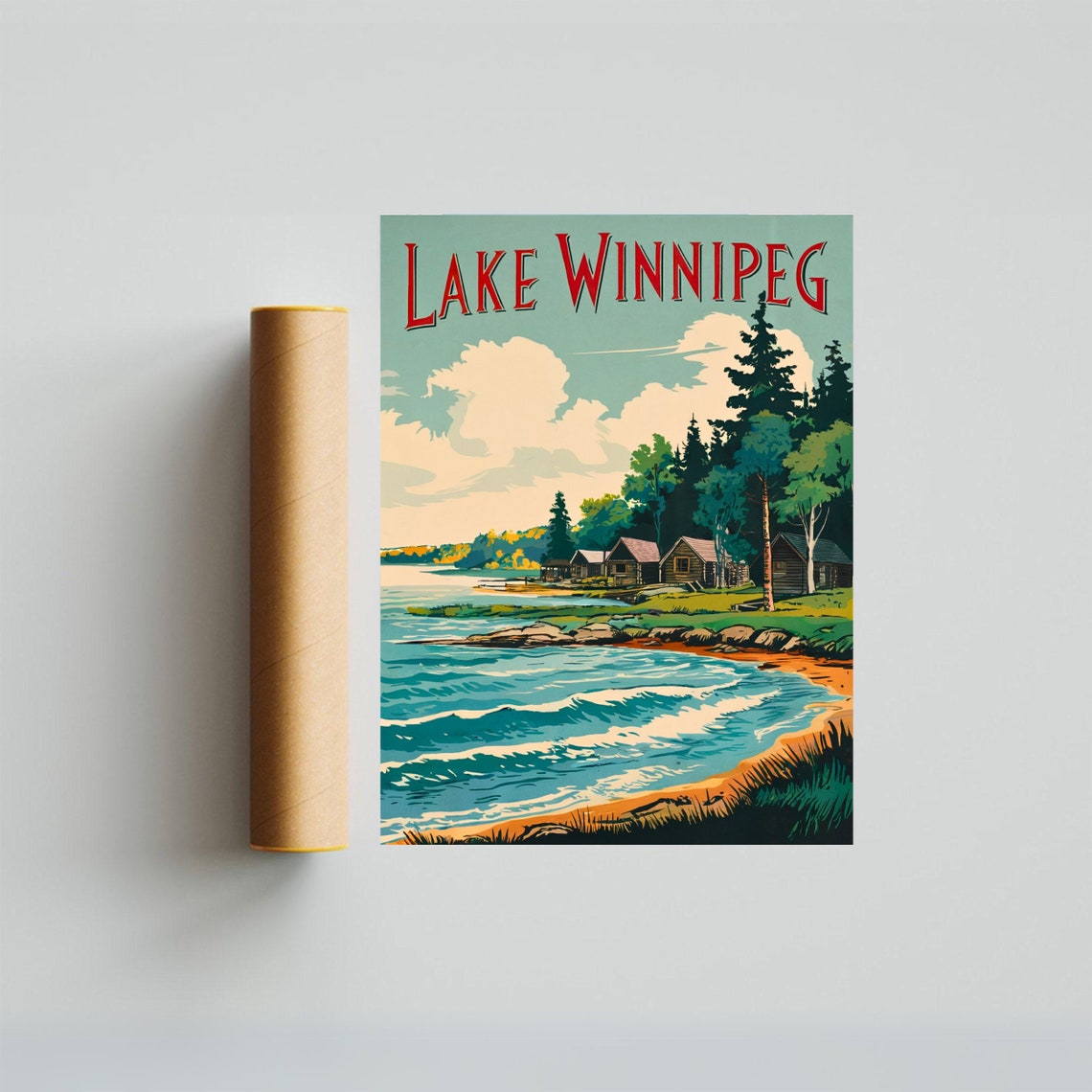 Lake Winnipeg Canada Vintage Cabin Shore Retro Travel Poster - Image 4