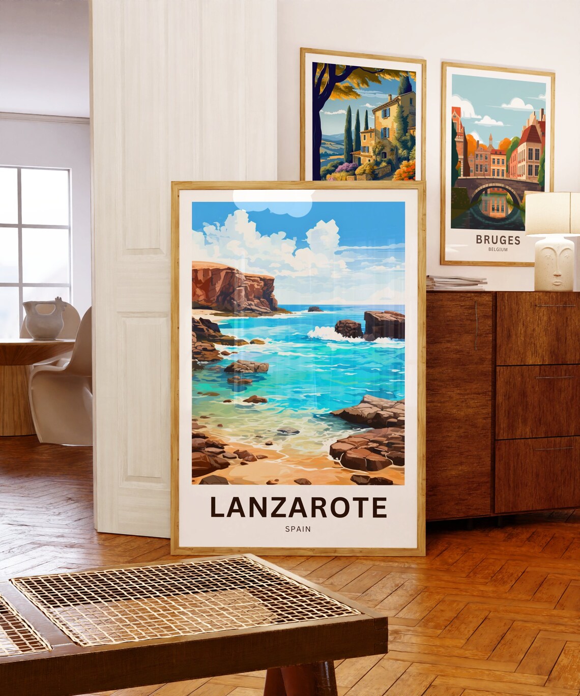 Lanzarote Spain Travel Poster Volcanic Coast Turquoise Sea Art - Image 5