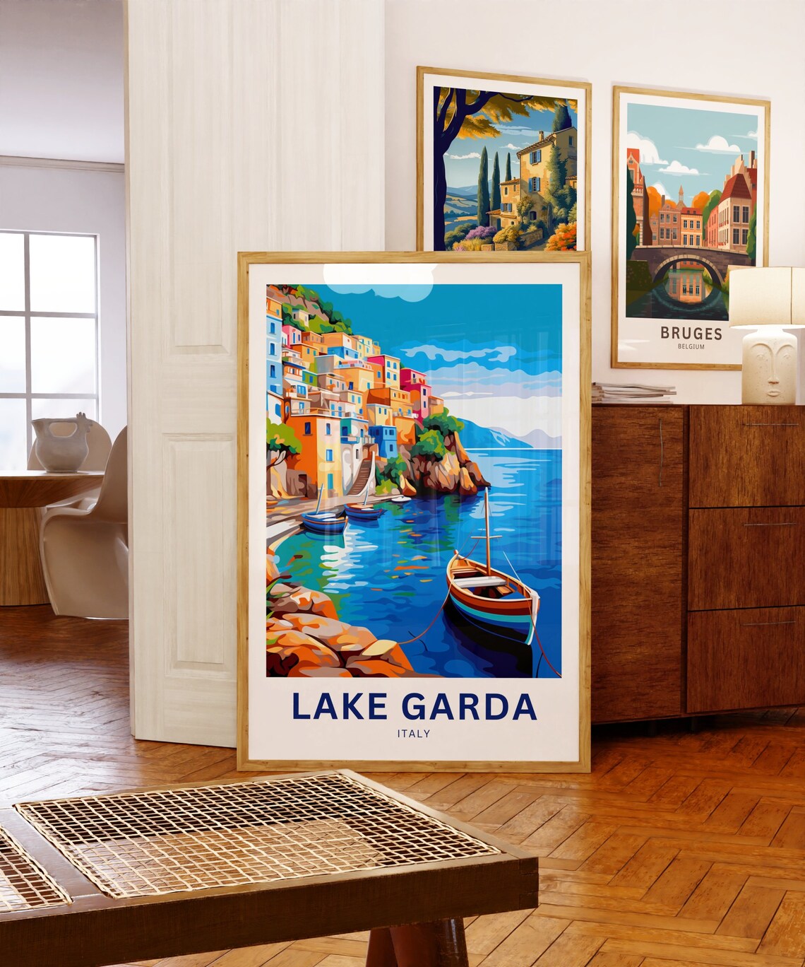 Lake Garda Italy Colorful Cliff Village Harbor Personalized Poster - Image 5