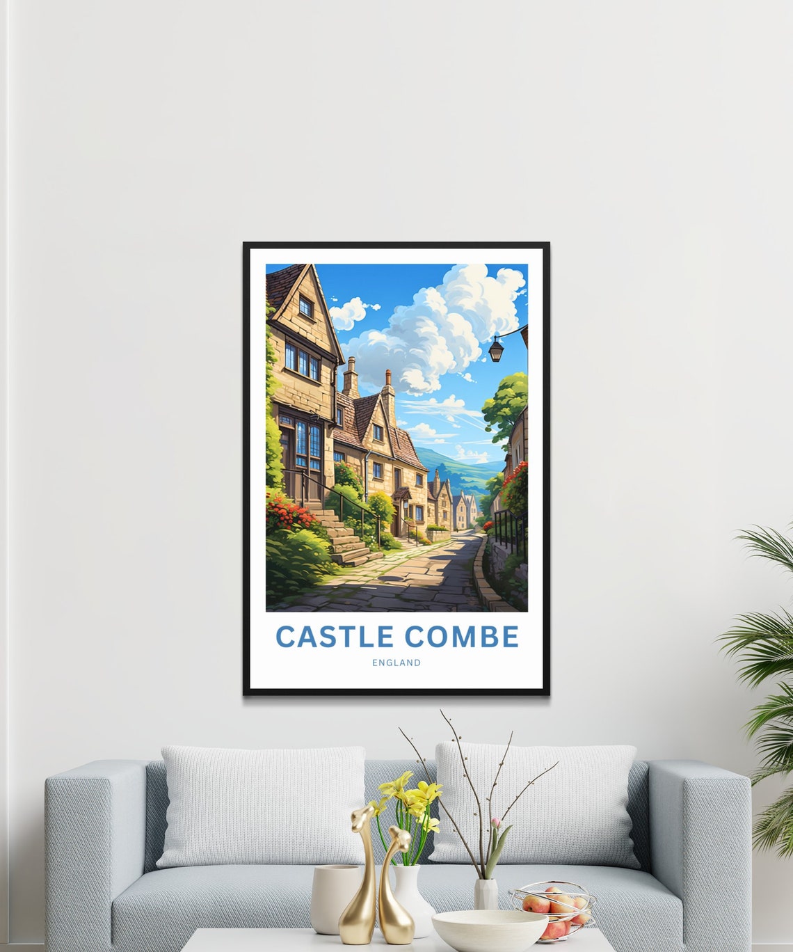 Castle Combe England Cobblestone Street Cottage Personalized Poster - Image 3