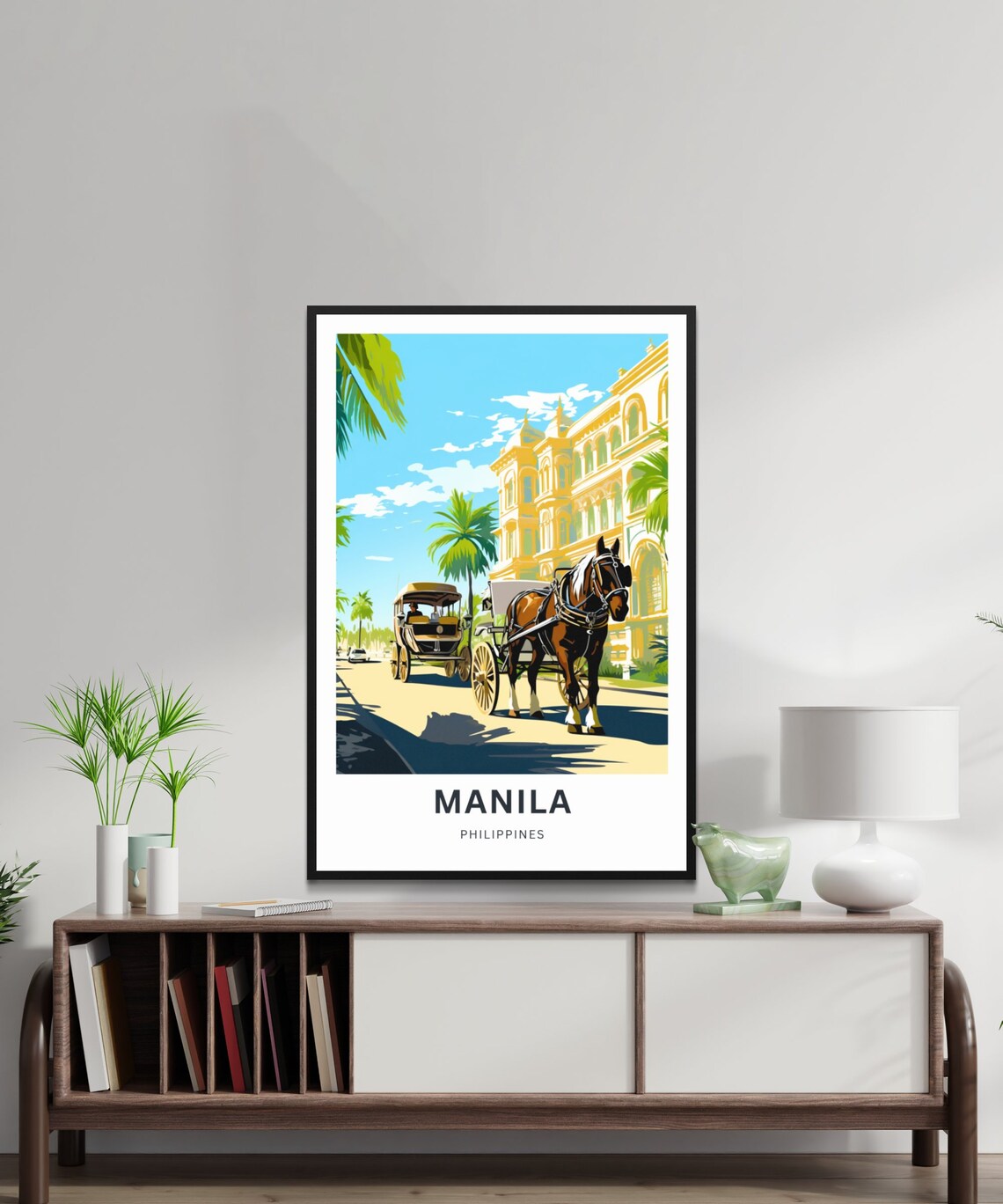 Manila Philippines Horse Drawn Carriage Street Scene Travel Poster - Image 2