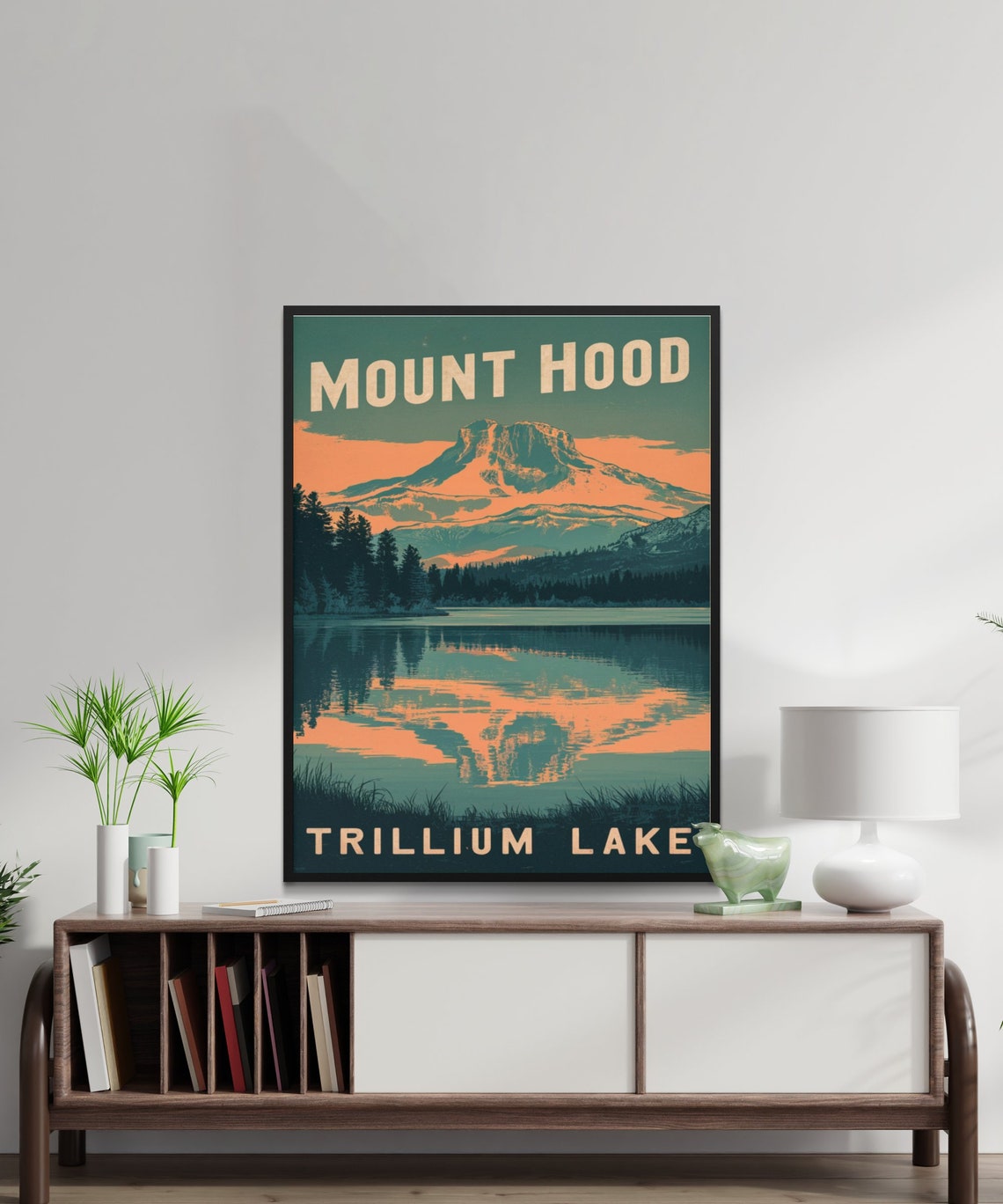 Mount Hood Trillium Lake Vintage Poster with Sunset Lake Reflection - Image 2