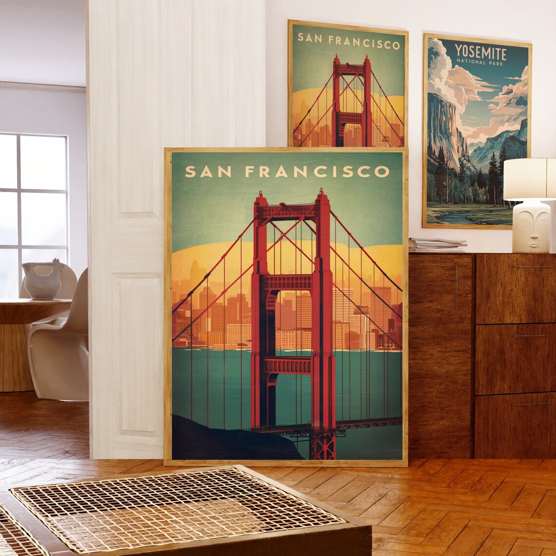 San Francisco Golden Gate Bridge Vintage Poster with City Skyline View - Image 5