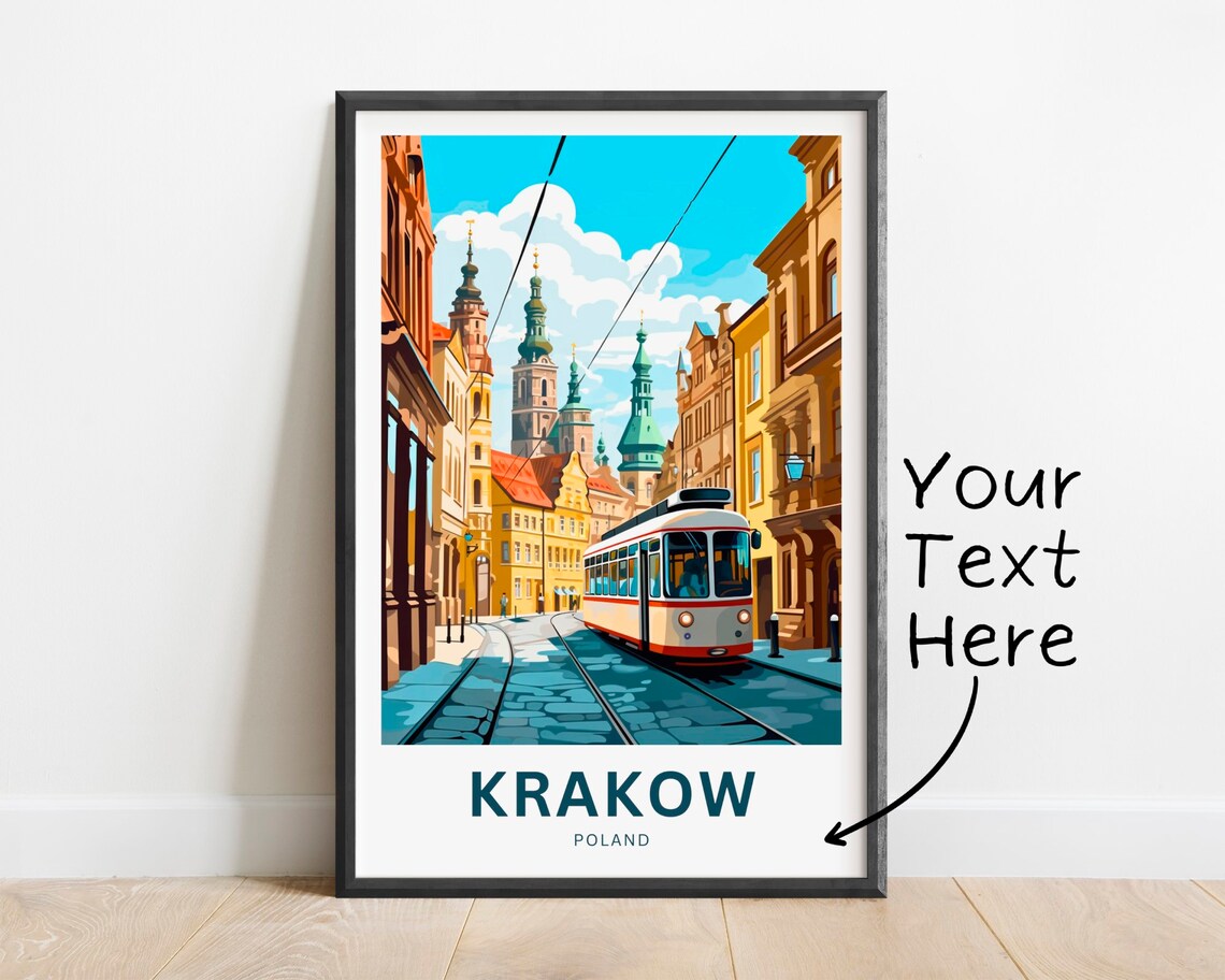 Krakow Poland Old Town Tram Street Church Towers Scene Poster