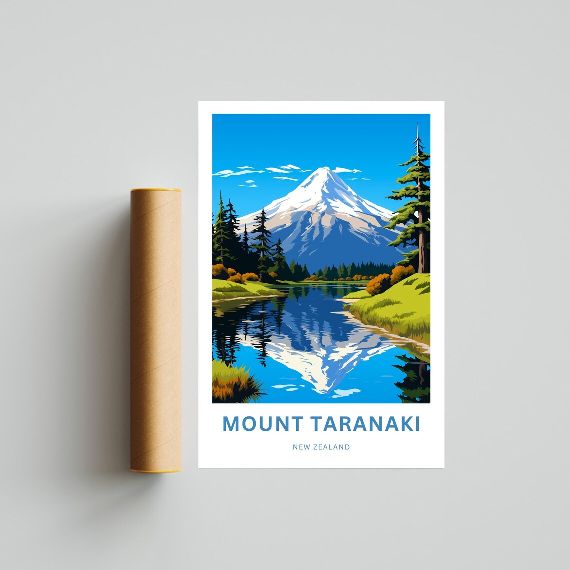 Mount Taranaki New Zealand Snowcapped Volcano Lake Reflection Poster - Image 4