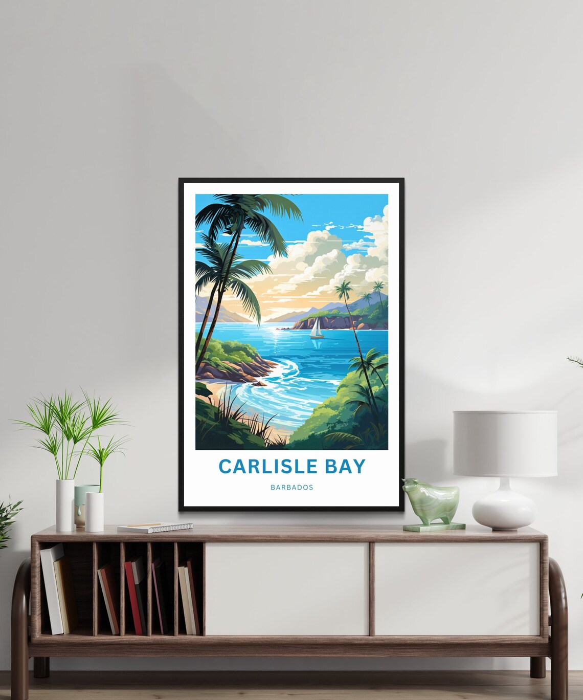 Carlisle Bay Barbados Personalized Palm Cove Sailboat Travel Poster - Image 2