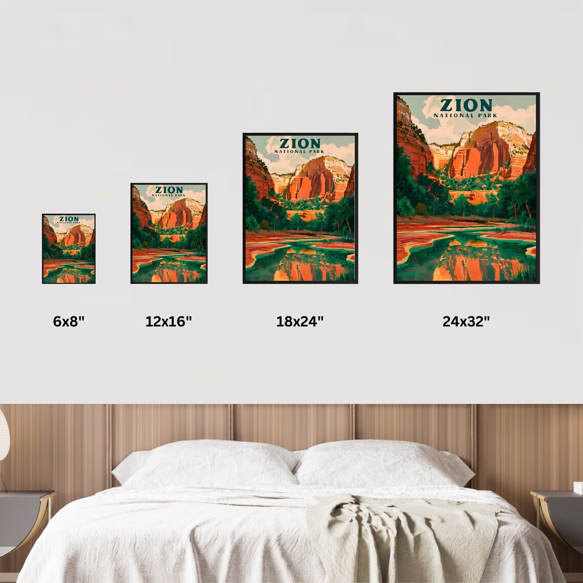 Zion National Park Utah Red Cliffs River Reflection Travel Poster - Image 3
