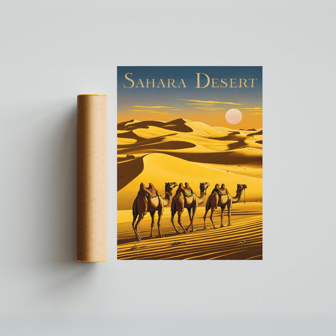 Sahara Desert Camel Caravan Golden Dunes Sunset Travel Poster - Image 2