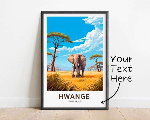 Hwange Zimbabwe Personalized Elephant Savanna Safari Travel Poster