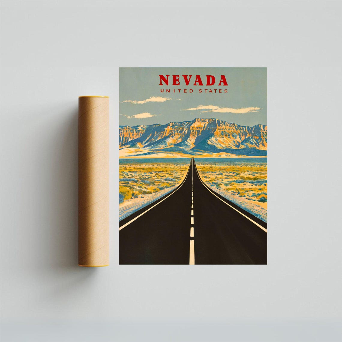 Nevada Open Desert Highway Mountain Road Retro Travel Poster - Image 4