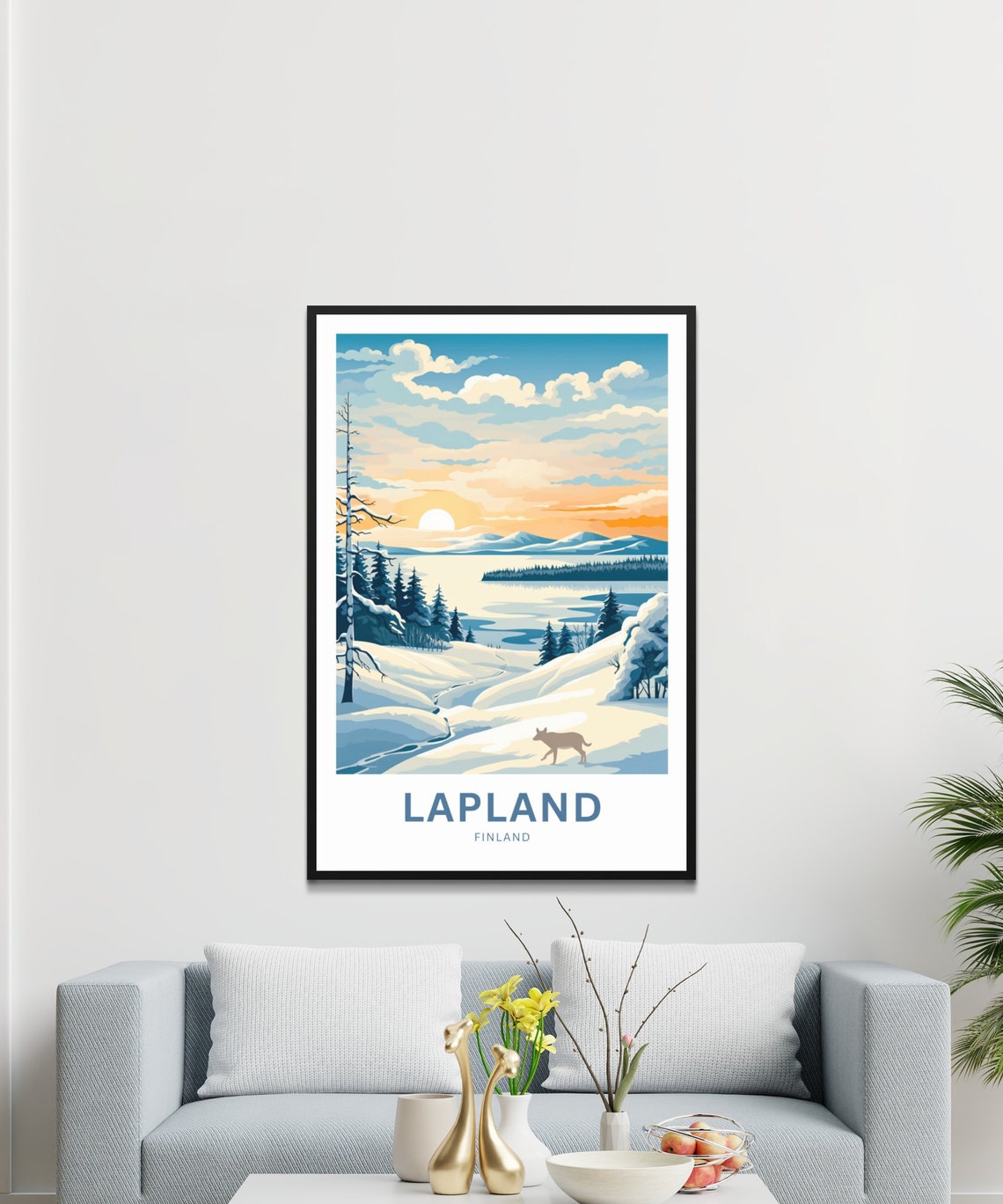 Personalized Lapland Finland Wolf Snowy Sunset Custom Text Poster - Image 3