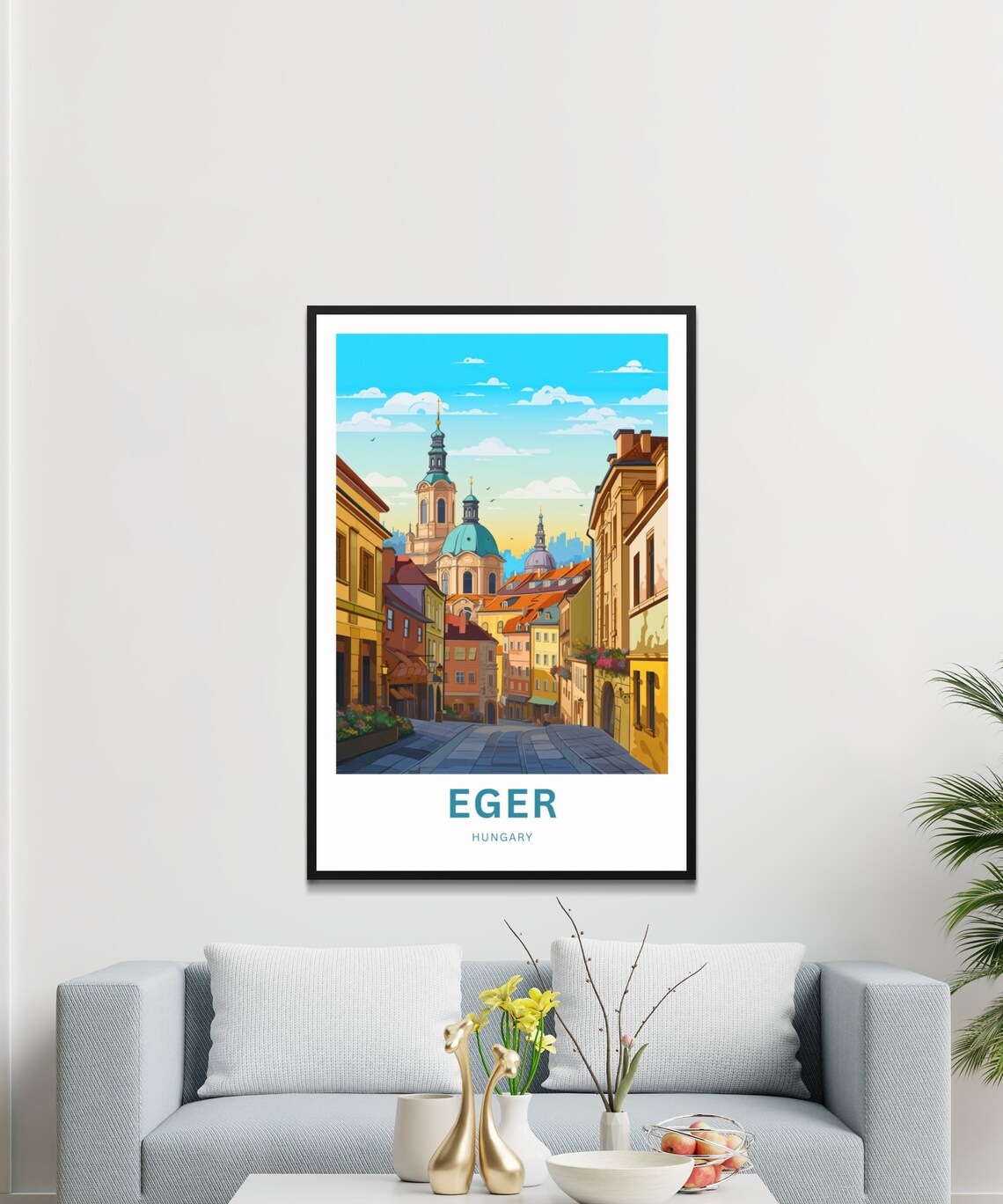 Eger Hungary Old Town Church Towers Cobblestone Street Travel Poster - Image 3