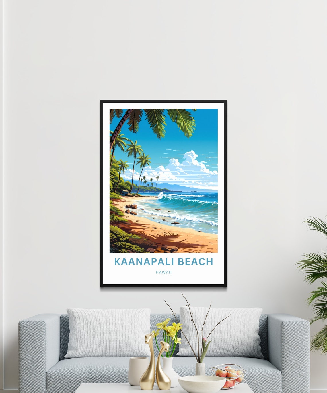 Kaanapali Beach Hawaii Sunny Palm Trees and Turquoise Surf Poster - Image 3