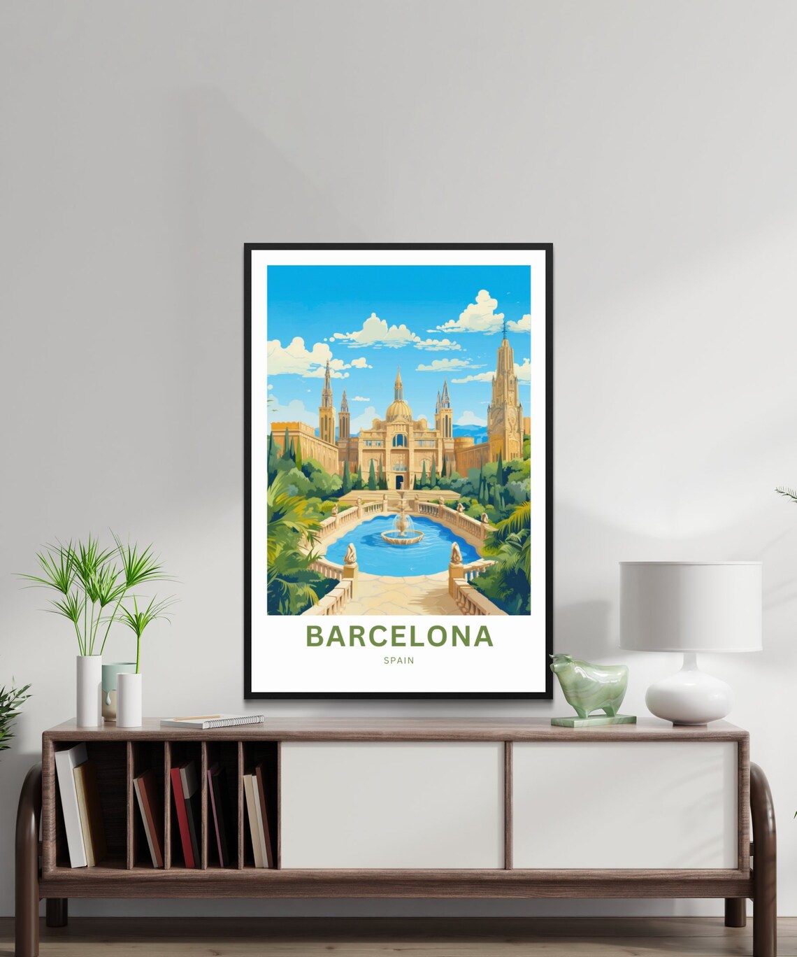Barcelona Spain Palace Fountain Gardens Landmark City Travel Poster - Image 2