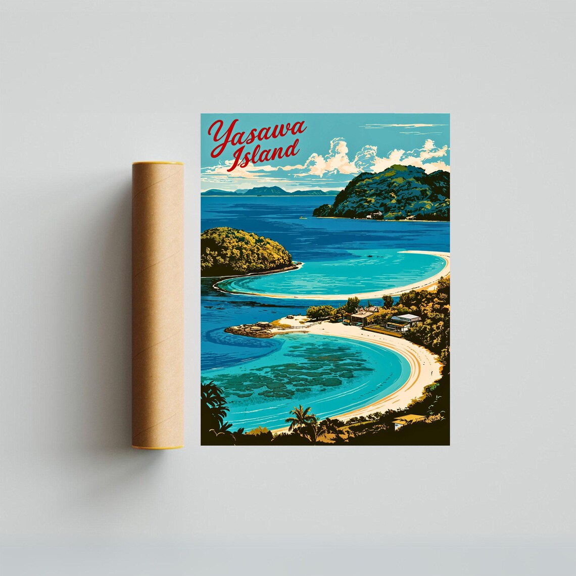 Yasawa Island Fiji Turquoise Lagoon Vintage Retro Beach Travel Poster - Image 3