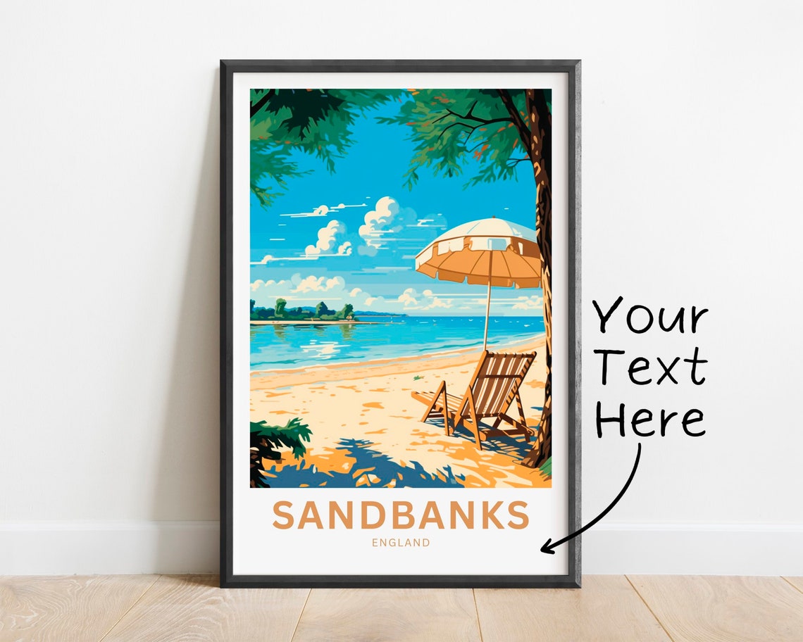 Personalized Sandbanks England Beach Deckchair Parasol Travel Poster