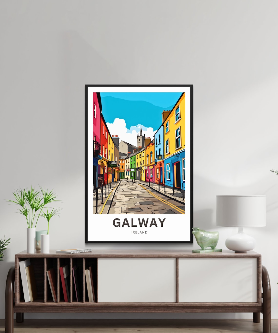 Galway Ireland Rainbow Painted Street and Church Spire Poster - Image 2