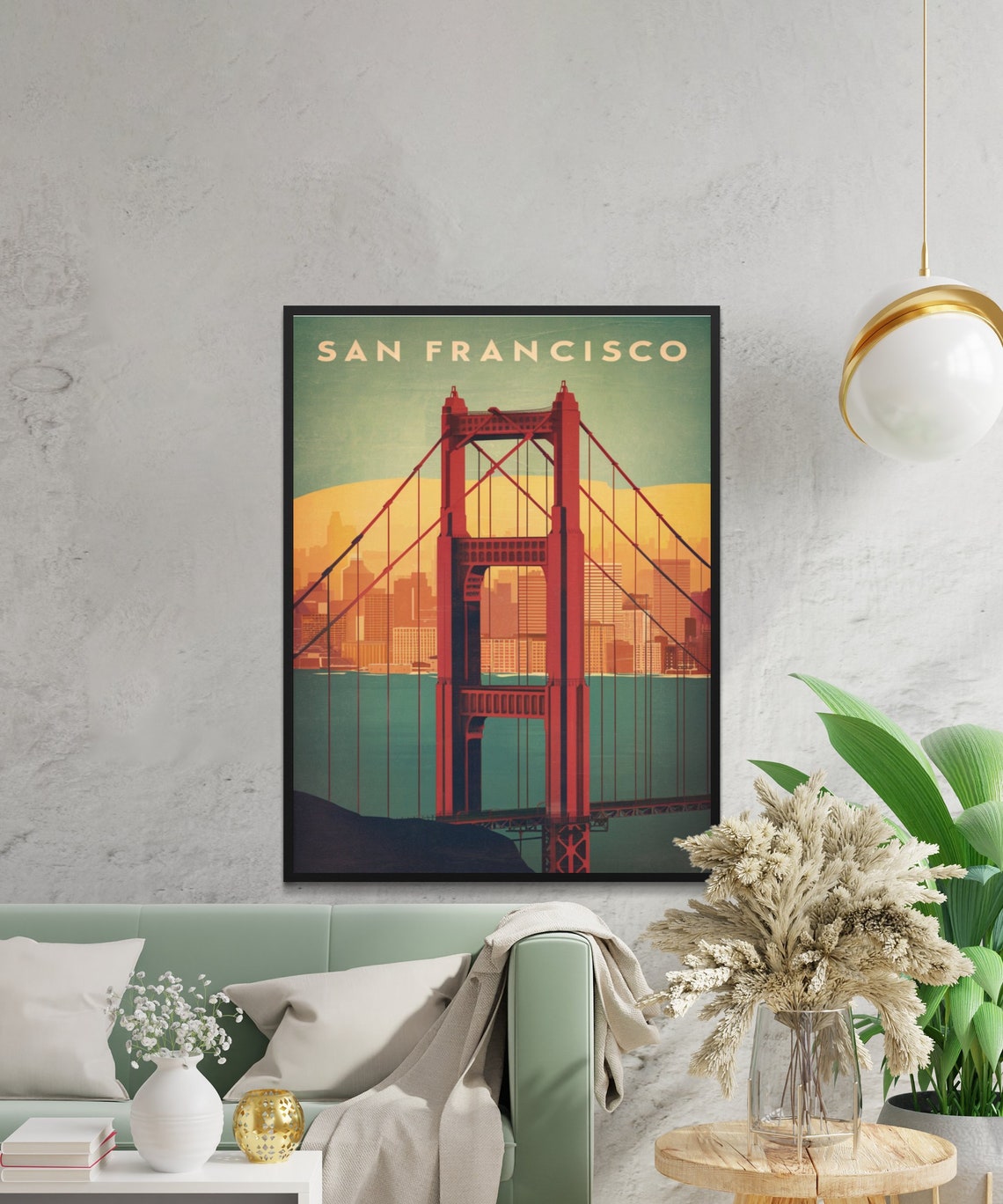 San Francisco Golden Gate Bridge Vintage Poster with City Skyline View - Image 2