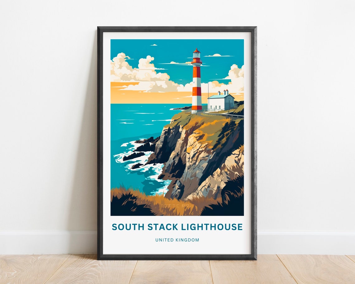 South Stack Lighthouse United Kingdom Cliff Coast Travel Poster