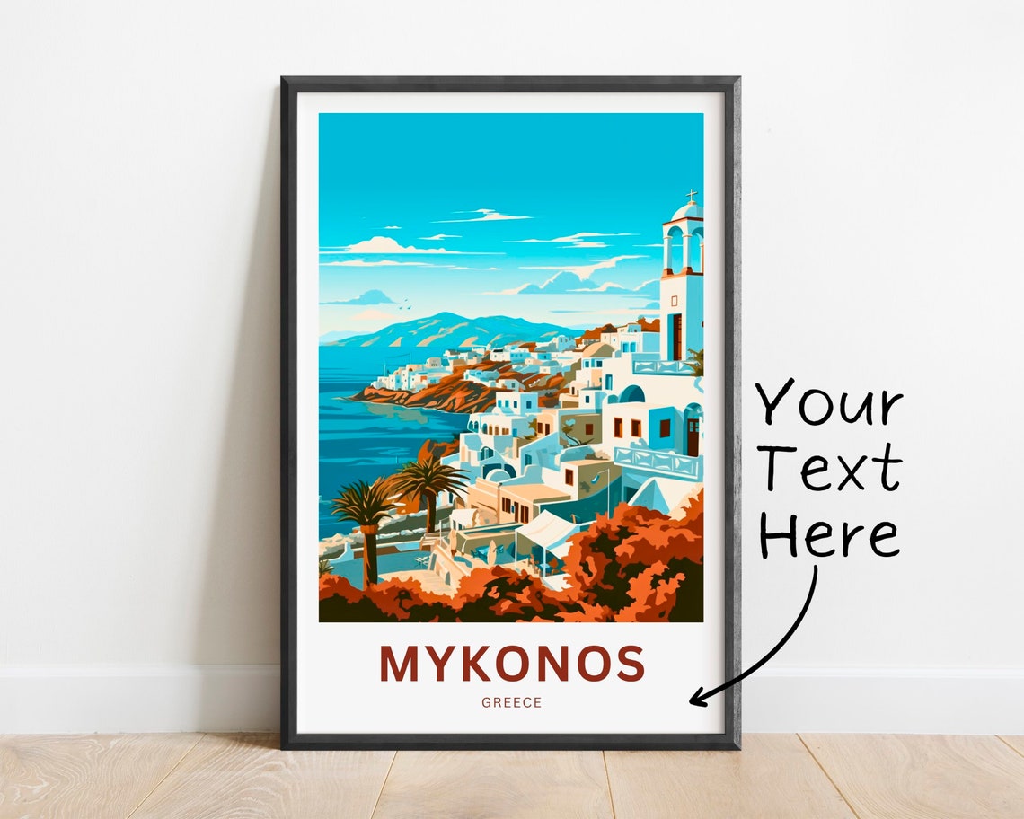 Mykonos Greece Hillside Village View Personalized Travel Poster