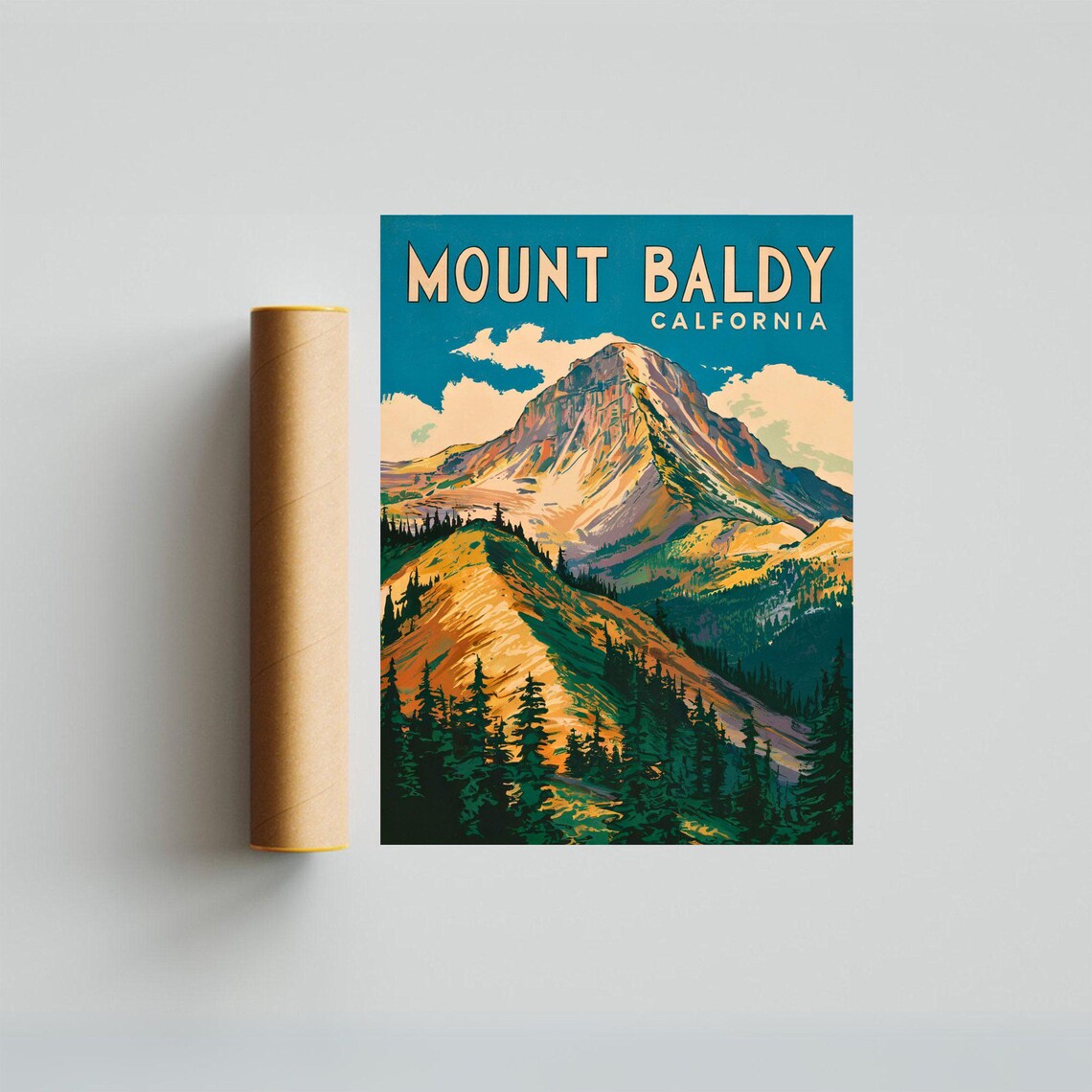 Mount Baldy California Vintage Pine Forest Peak Travel Poster