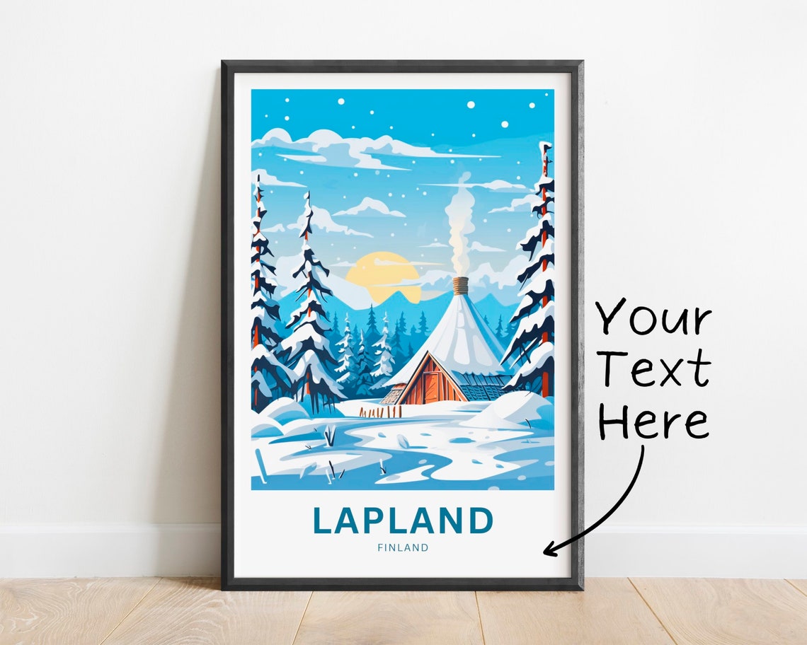 Personalized Lapland Finland Snowy Cabin Custom Text Travel Poster