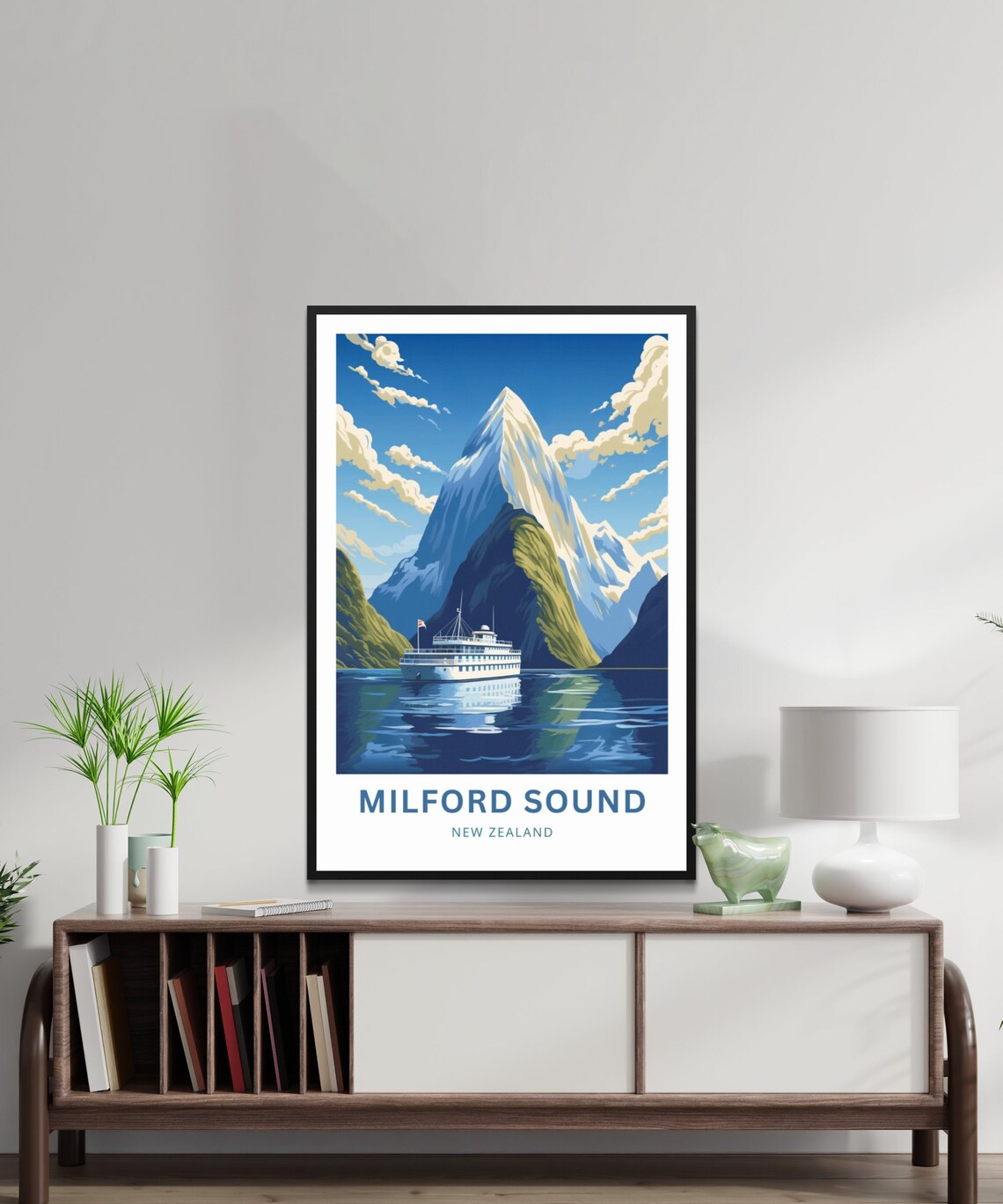 Milford Sound New Zealand Mitre Peak Cruise Ship Travel Poster - Image 2