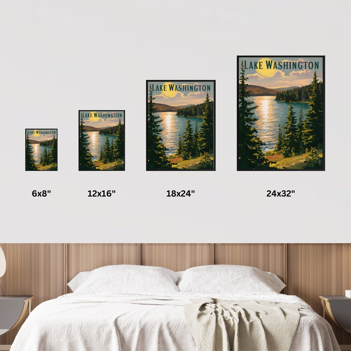 Lake Washington Sunset Evergreen Lakeshore Vintage Travel Poster - Image 3