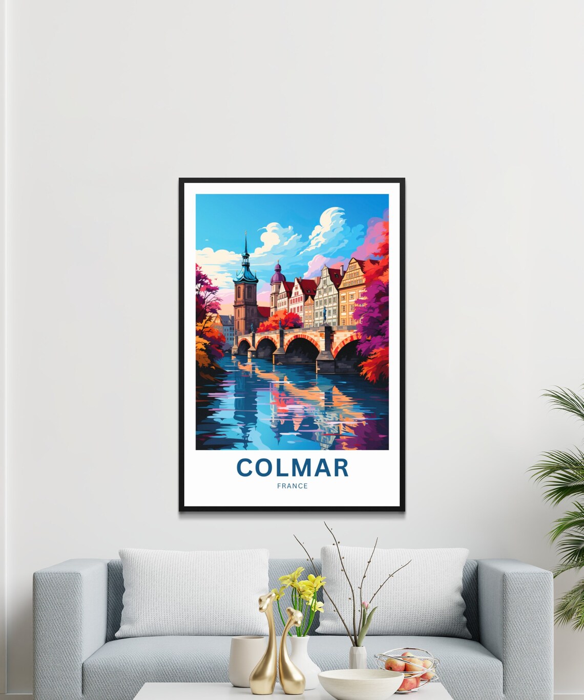 Colmar France Colorful Old Town Bridge River Reflection Travel Poster - Image 3