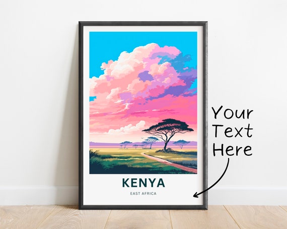 Personalized Kenya Travel Print Kenya Poster East Africa Wall Art Framed Present Gift Africa Decor Present Customize Your Text