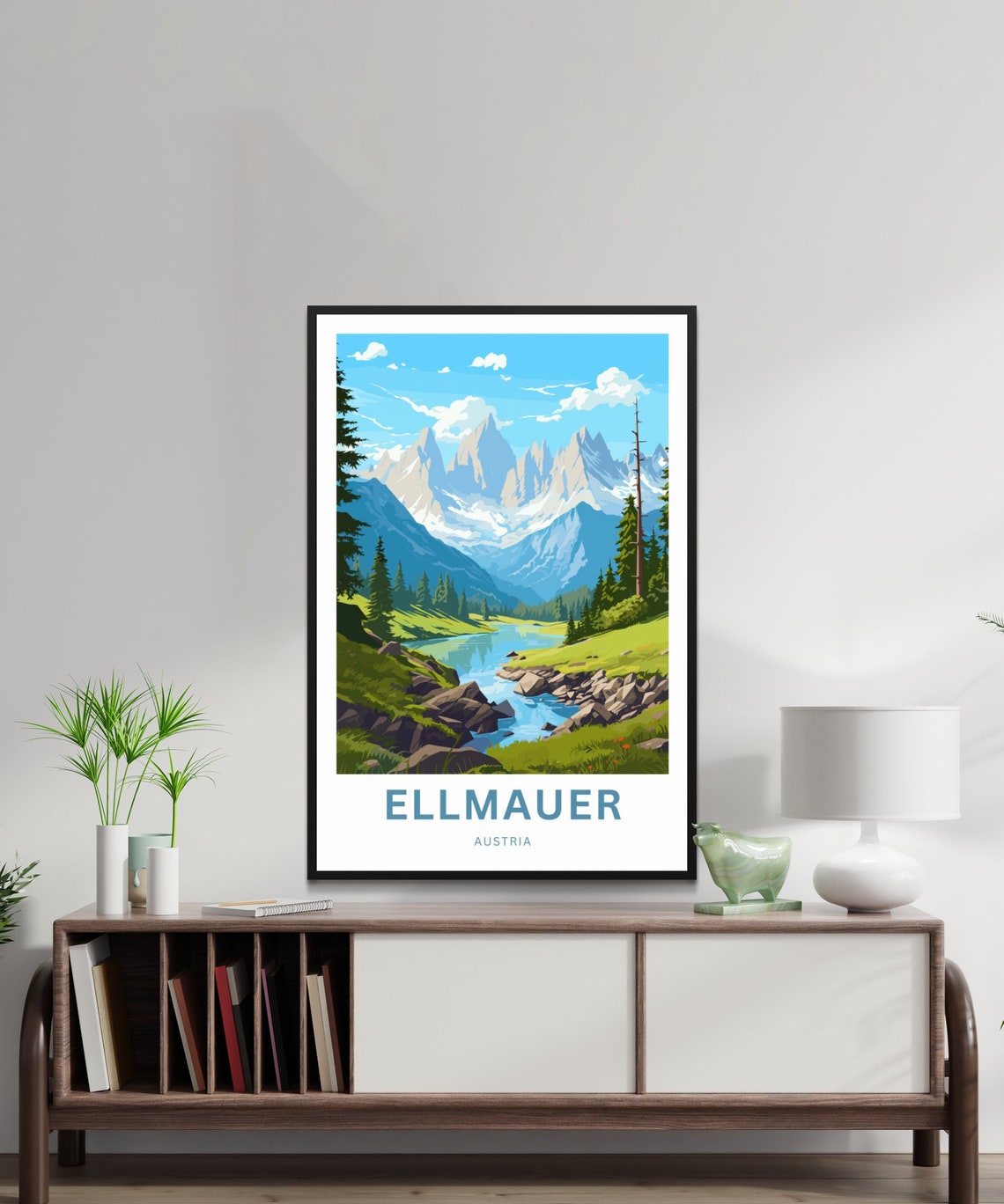 Ellmauer Austria Alpine Peaks River Meadow Pine Forest Poster - Image 2