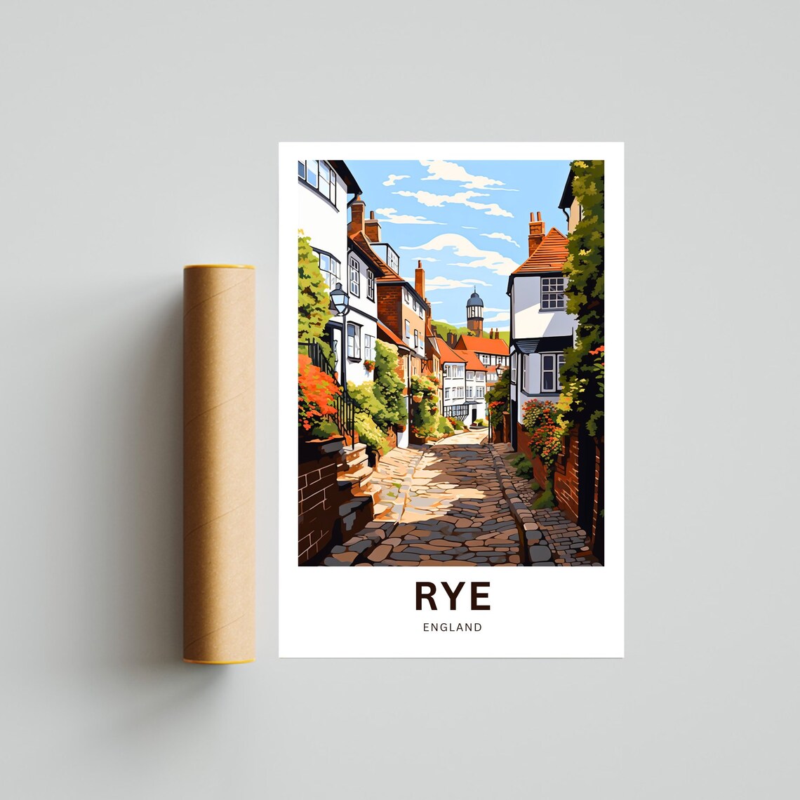 Rye England Historic Cobblestone Lane Illustrated Travel Poster - Image 4