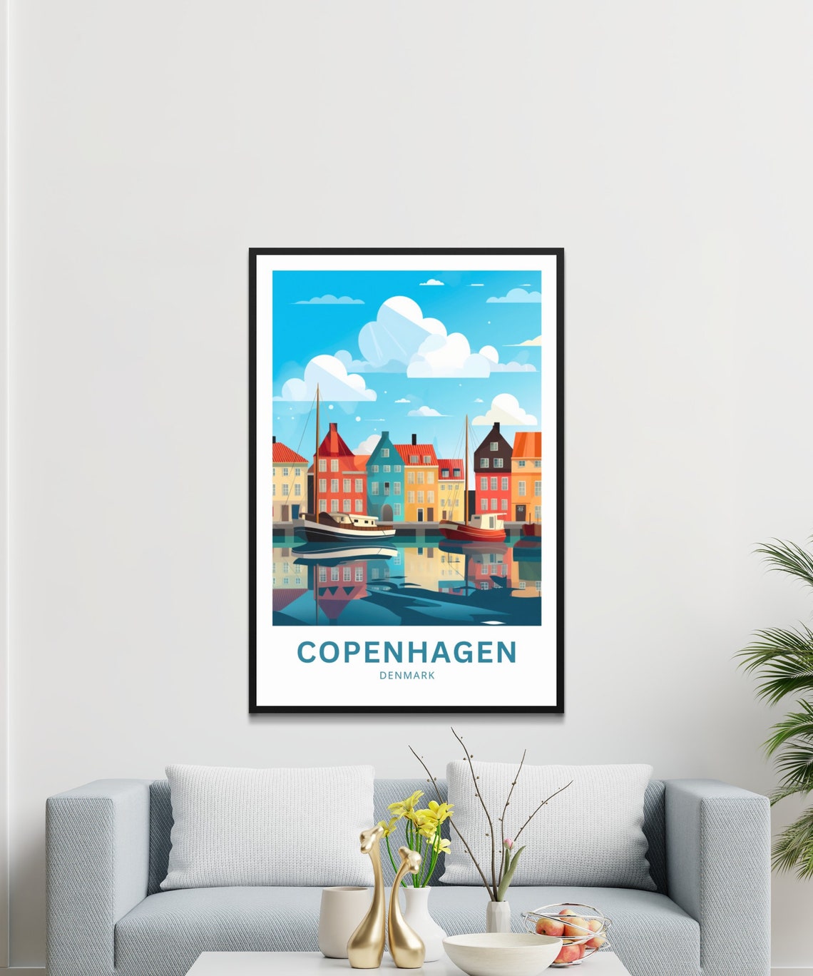Copenhagen Denmark Nyhavn Canal Reflection Harbor Boats Poster - Image 3